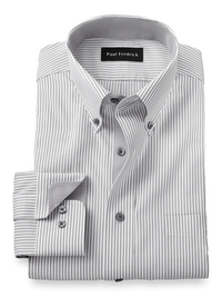 Comfort Stretch Non-Iron Stripe Dress Shirt With Contrast Trim - Grey