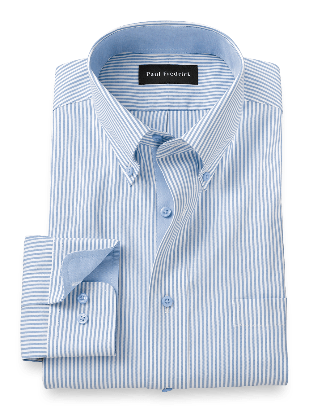 Product Image of Comfort Stretch Non-iron Stripe Dress Shirt With Contrast Trim-Blue