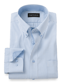 Comfort Stretch Non-Iron Stripe Dress Shirt With Contrast Trim - Blue