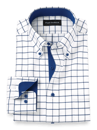 Comfort Stretch Non-Iron Check Dress Shirt With Contrast Trim - Cobalt