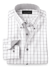 Comfort Stretch Non-Iron Check Dress Shirt With Contrast Trim - Grey