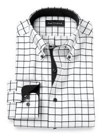 Comfort Stretch Non-Iron Check Dress Shirt With Contrast Trim - Black
