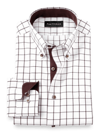 Comfort Stretch Non-Iron Check Dress Shirt With Contrast Trim - Brown