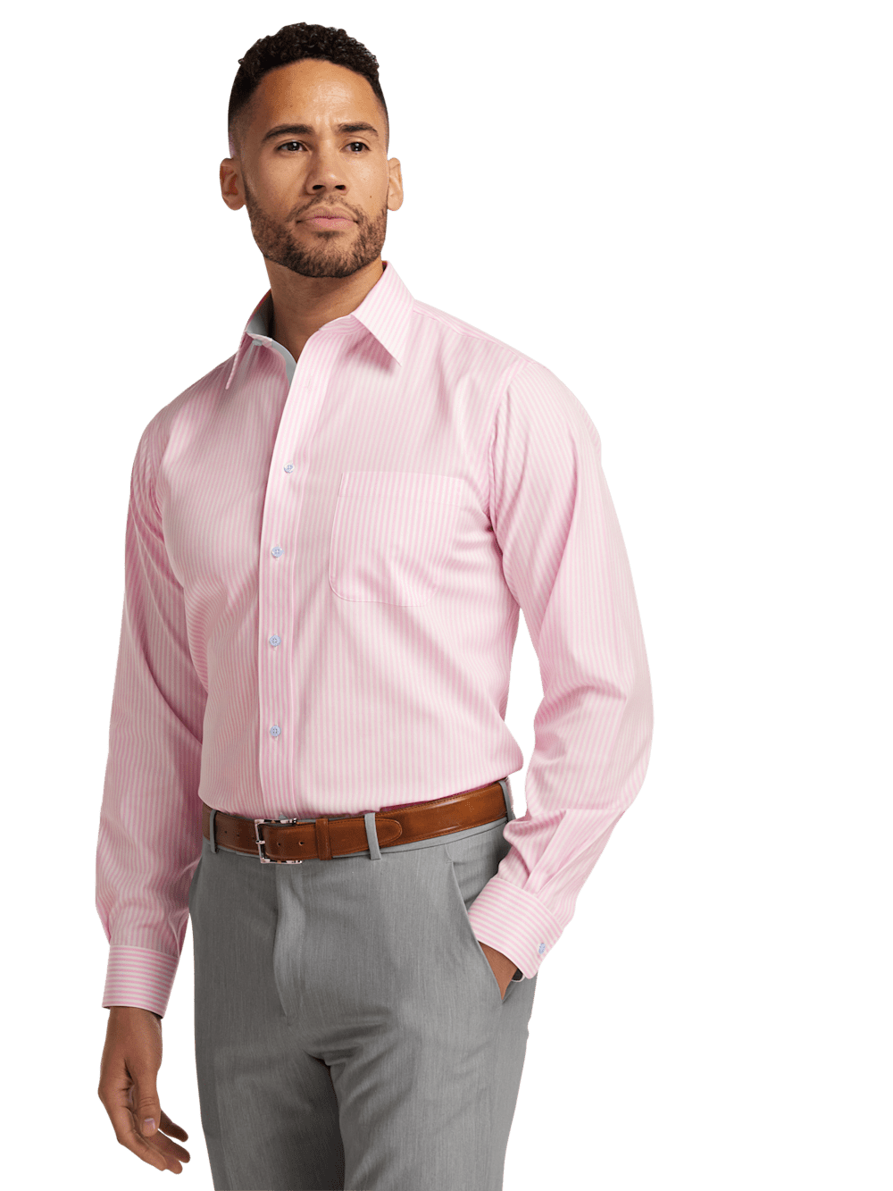 Alternate Image of Comfort Stretch Non-iron Stripe Dress Shirt With Contrast Trim-1