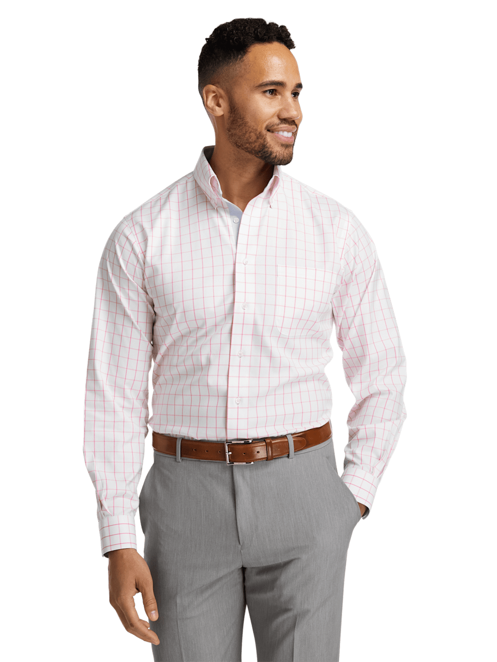 Alternate Image of Comfort Stretch Non-iron Check Dress Shirt With Contrast Trim-1