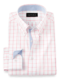 Comfort Stretch Non-Iron Check Dress Shirt With Contrast Trim - Coral