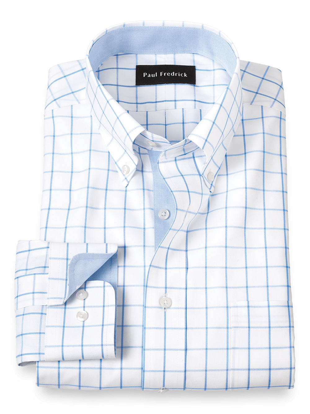 Product Image of Comfort Stretch Non-iron Check Dress Shirt With Contrast Trim-Light Blue