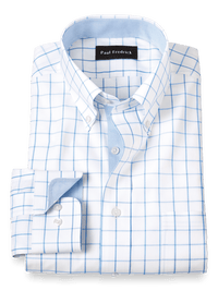 Comfort Stretch Non-Iron Check Dress Shirt With Contrast Trim - Light Blue