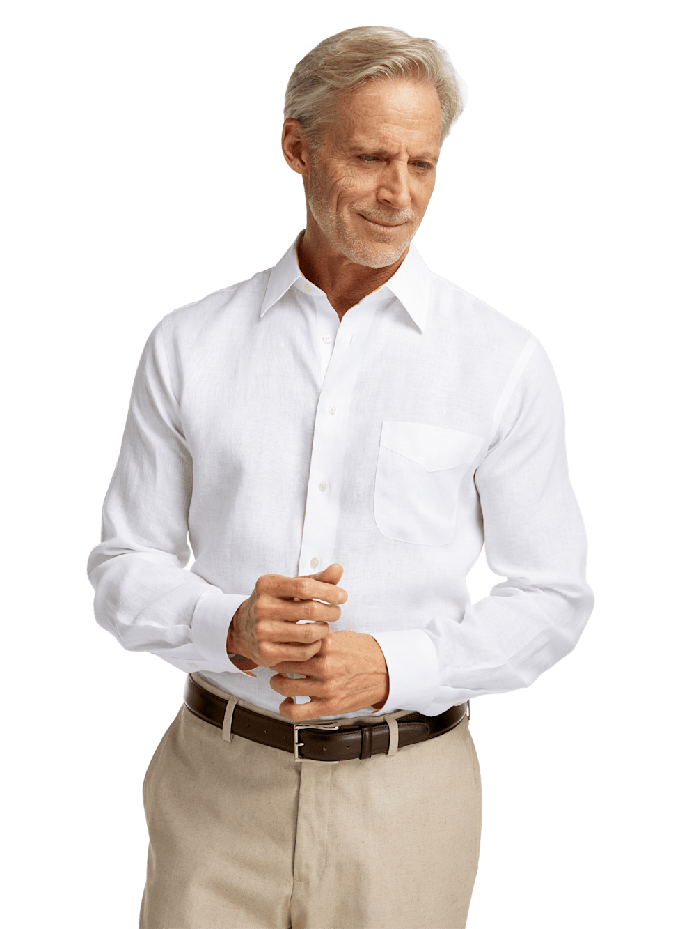 Alternate Image of Non-iron Linen Solid Dress Shirt With Contrast Trim-1