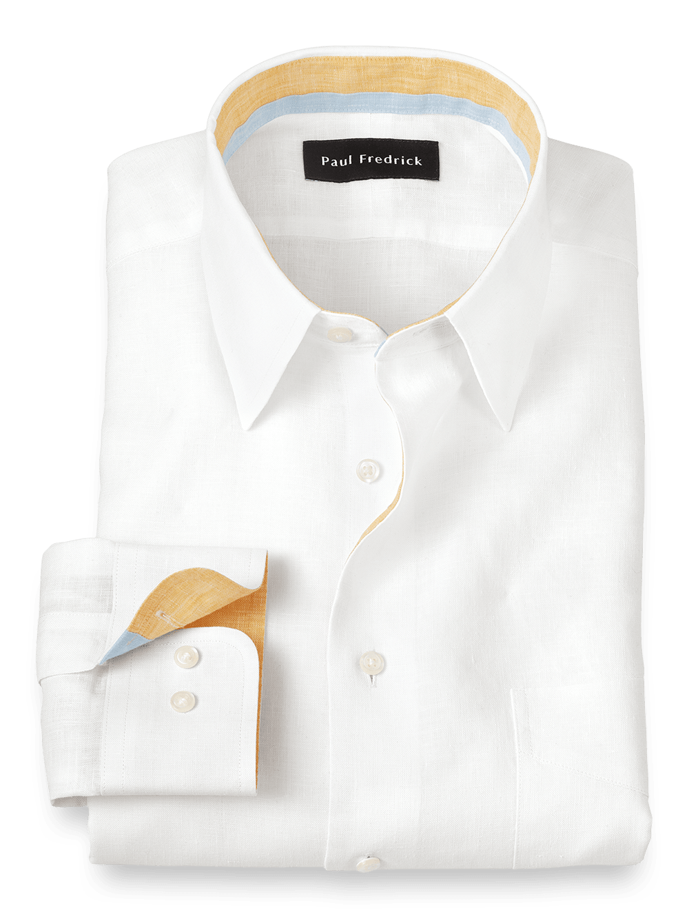 Product Image of Non-iron Linen Solid Dress Shirt With Contrast Trim-White