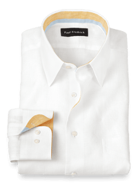 Non-Iron Linen Solid Dress Shirt With Contrast Trim - White