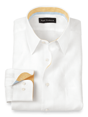 Non-Iron Linen Solid Dress Shirt With Contrast Trim - White