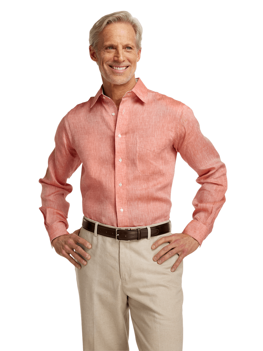 Alternate Image of Non-iron Linen Solid Dress Shirt With Contrast Trim-1