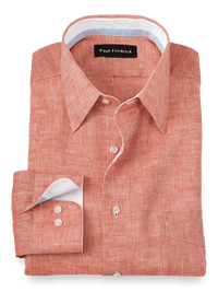 Non-Iron Linen Solid Dress Shirt With Contrast Trim - Coral