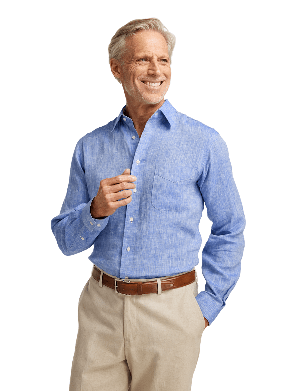 Alternate Image of Non-iron Linen Solid Dress Shirt With Contrast Trim-1