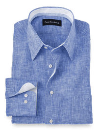 Non-Iron Linen Solid Dress Shirt With Contrast Trim - Dark Blue