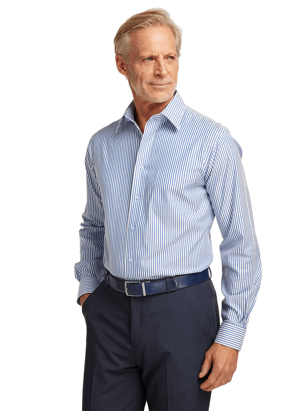 Alternate Image of Comfort Stretch Non-iron Stripe Dress Shirt With Contrast Trim-1