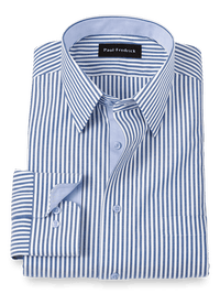 Comfort Stretch Non-Iron Stripe Dress Shirt With Contrast Trim - Cobalt