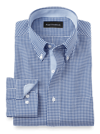 Non-Iron Cotton Check Dress Shirt With Contrast Trim - Blue