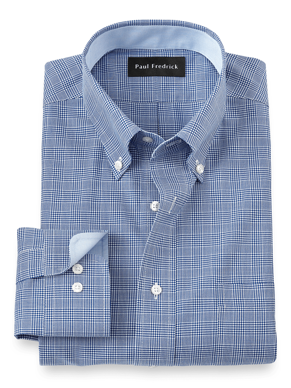 Product Image of Non-iron Cotton Plaid Dress Shirt With Contrast Trim-Blue