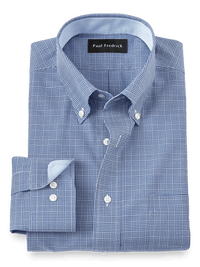 Non-Iron Cotton Plaid Dress Shirt With Contrast Trim - Blue