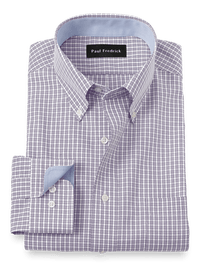 Non-Iron Cotton Plaid Dress Shirt With Contrast Trim - Purple