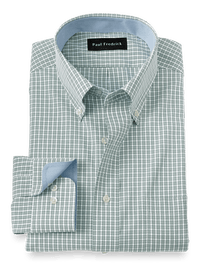 Non-Iron Cotton Plaid Dress Shirt With Contrast Trim - Green