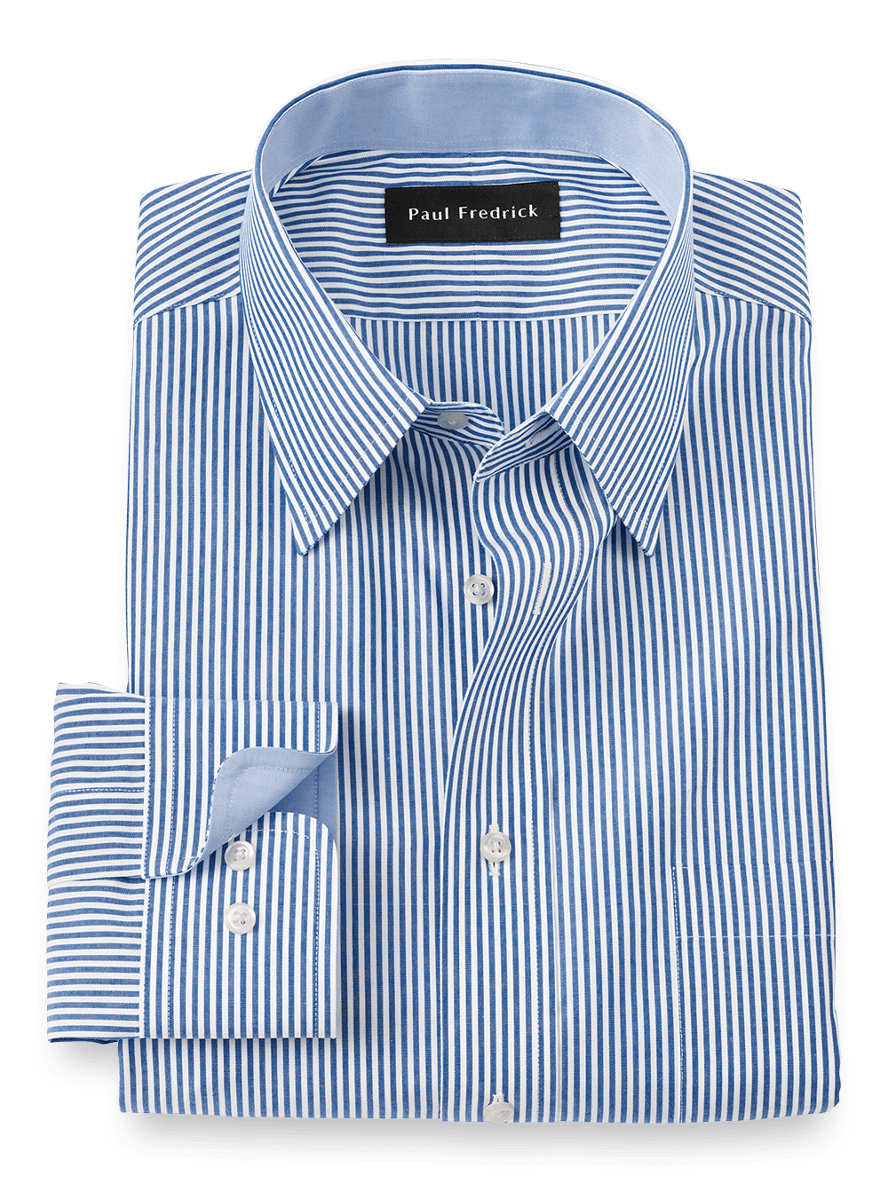 Product Image of Non-iron Cotton Stripe Dress Shirt With Contrast Trim-Blue