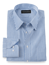 Non-Iron Cotton Stripe Dress Shirt With Contrast Trim - Blue