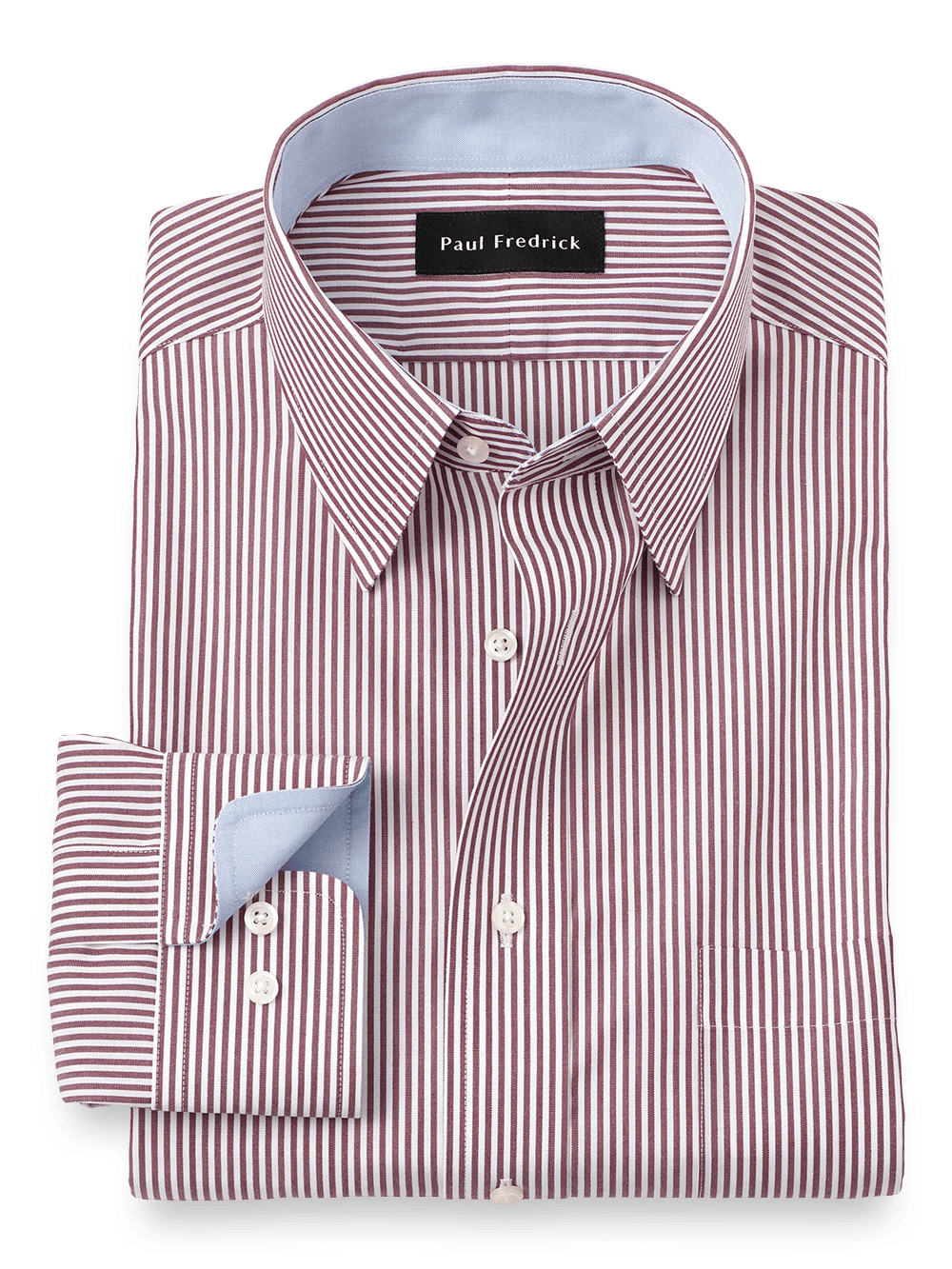 Product Image of Non-iron Cotton Stripe Dress Shirt With Contrast Trim-Burgundy