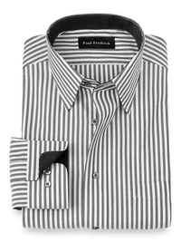 Non-Iron Cotton Stripe Dress Shirt With Contrast Trim - Grey