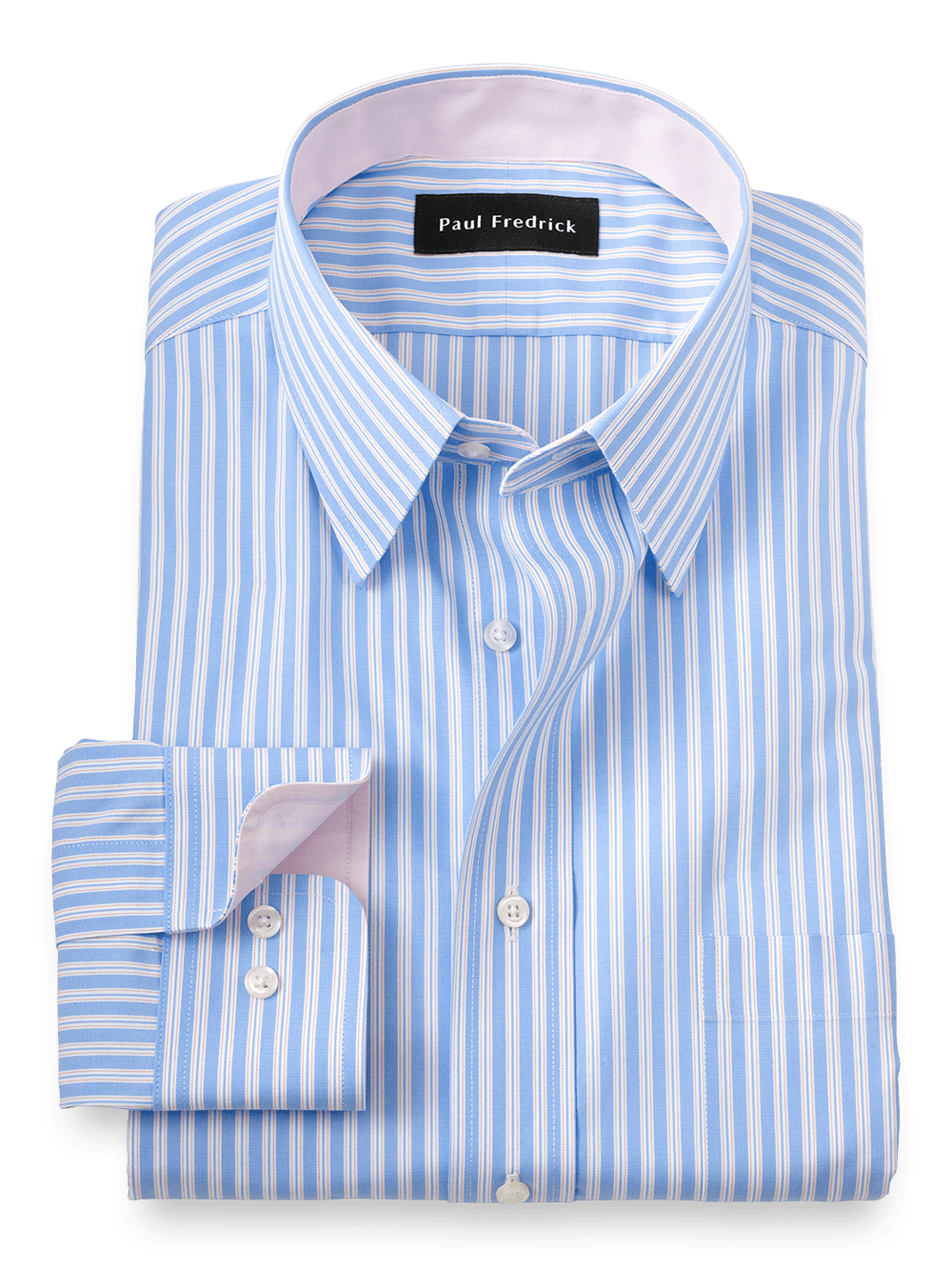 Product Image of Non-iron Cotton Stripe Dress Shirt With Contrast Trim-Blue