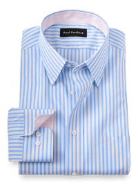Non-Iron Cotton Stripe Dress Shirt With Contrast Trim - Blue