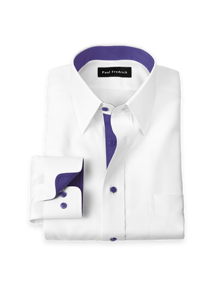 Comfort Stretch Non-Iron Solid Dress Shirt With Contrast Trim - White/purple