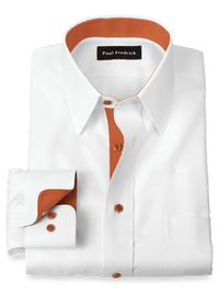 Comfort Stretch Non-Iron Solid Dress Shirt With Contrast Trim - White/rust