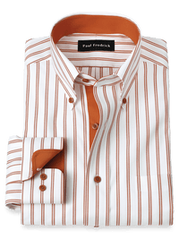 Comfort Stretch Non-Iron Stripe Dress Shirt With Contrast Trim - Rust