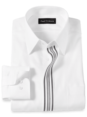 Non-Iron Cotton Solid Dress Shirt With Contrast Trim - White/black