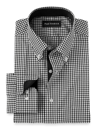 Non-Iron Cotton Check Dress Shirt With Contrast Trim - Black