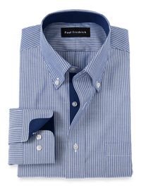 Non-Iron Cotton Stripe Dress Shirt With Contrast Trim - Blue