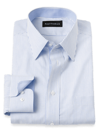 Non-Iron Cotton Stripe Dress Shirt With Contrast Trim - Blue