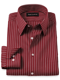 Comfort Stretch Non-Iron Stripe Dress Shirt - Burgundy