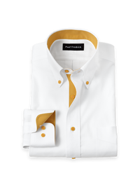 Comfort Stretch Non-Iron Solid Dress Shirt With Contrast Trim - White/gold