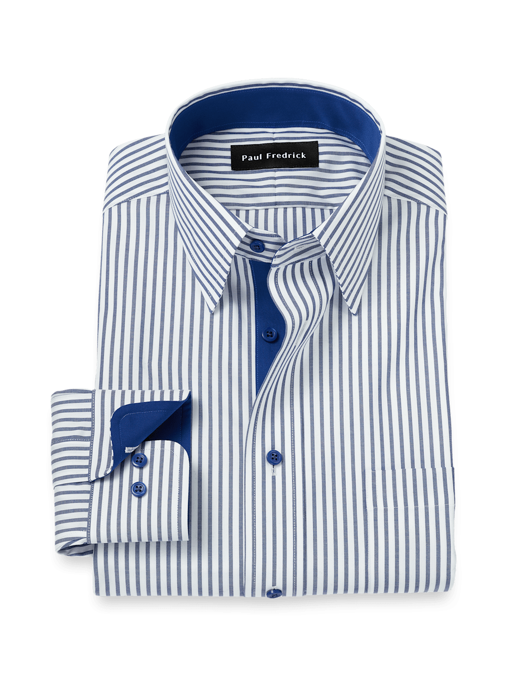 Product Image of Comfort Stretch Non-iron Stripe Dress Shirt With Contrast Trim-White/Navy