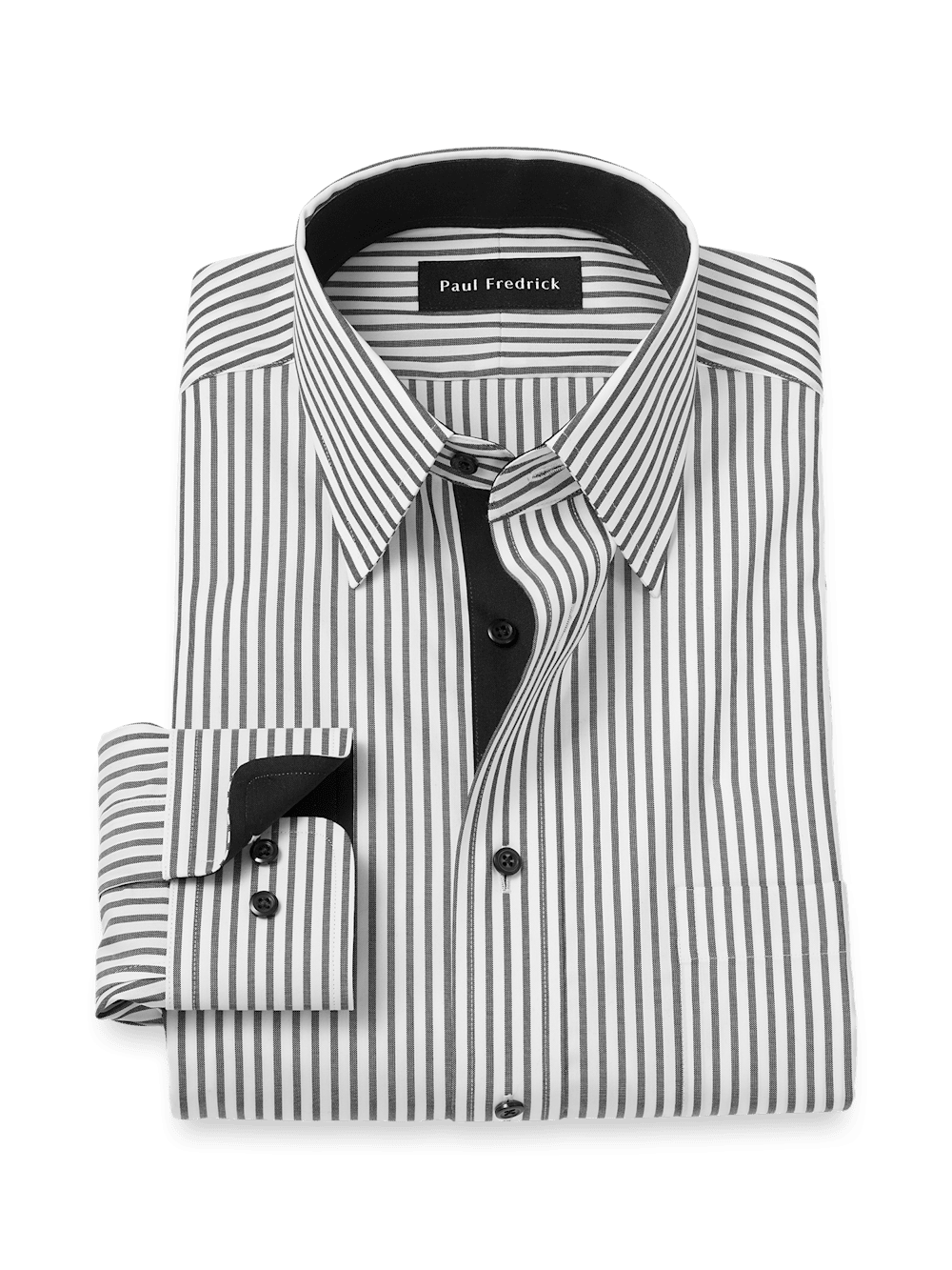 Product Image of Comfort Stretch Non-iron Stripe Dress Shirt With Contrast Trim-White/Black