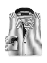 Comfort Stretch Non-Iron Stripe Dress Shirt With Contrast Trim - White/black