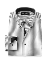 Comfort Stretch Non-Iron Stripe Dress Shirt With Contrast Trim - White/black