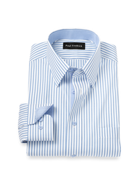 Comfort Stretch Non-Iron Stripe Dress Shirt With Contrast Trim - White/blue