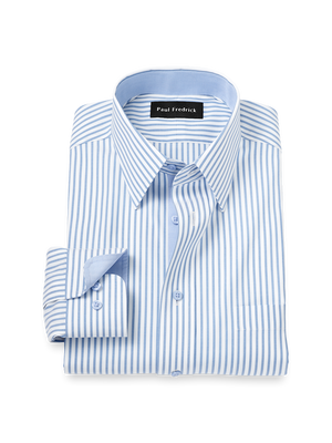 Comfort Stretch Non-Iron Stripe Dress Shirt With Contrast Trim - White/blue