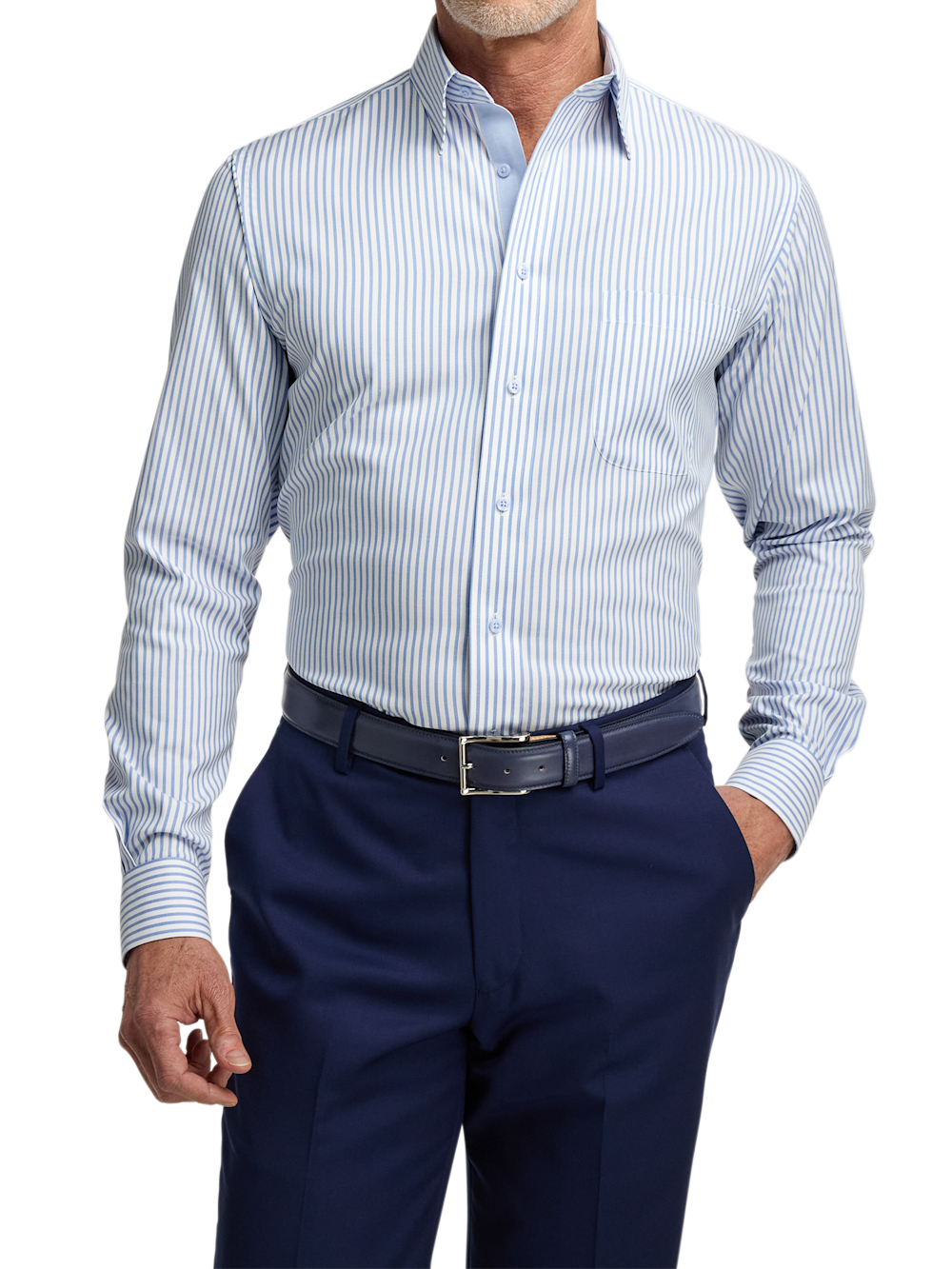Alternate Image of Comfort Stretch Non-iron Stripe Dress Shirt With Contrast Trim-1