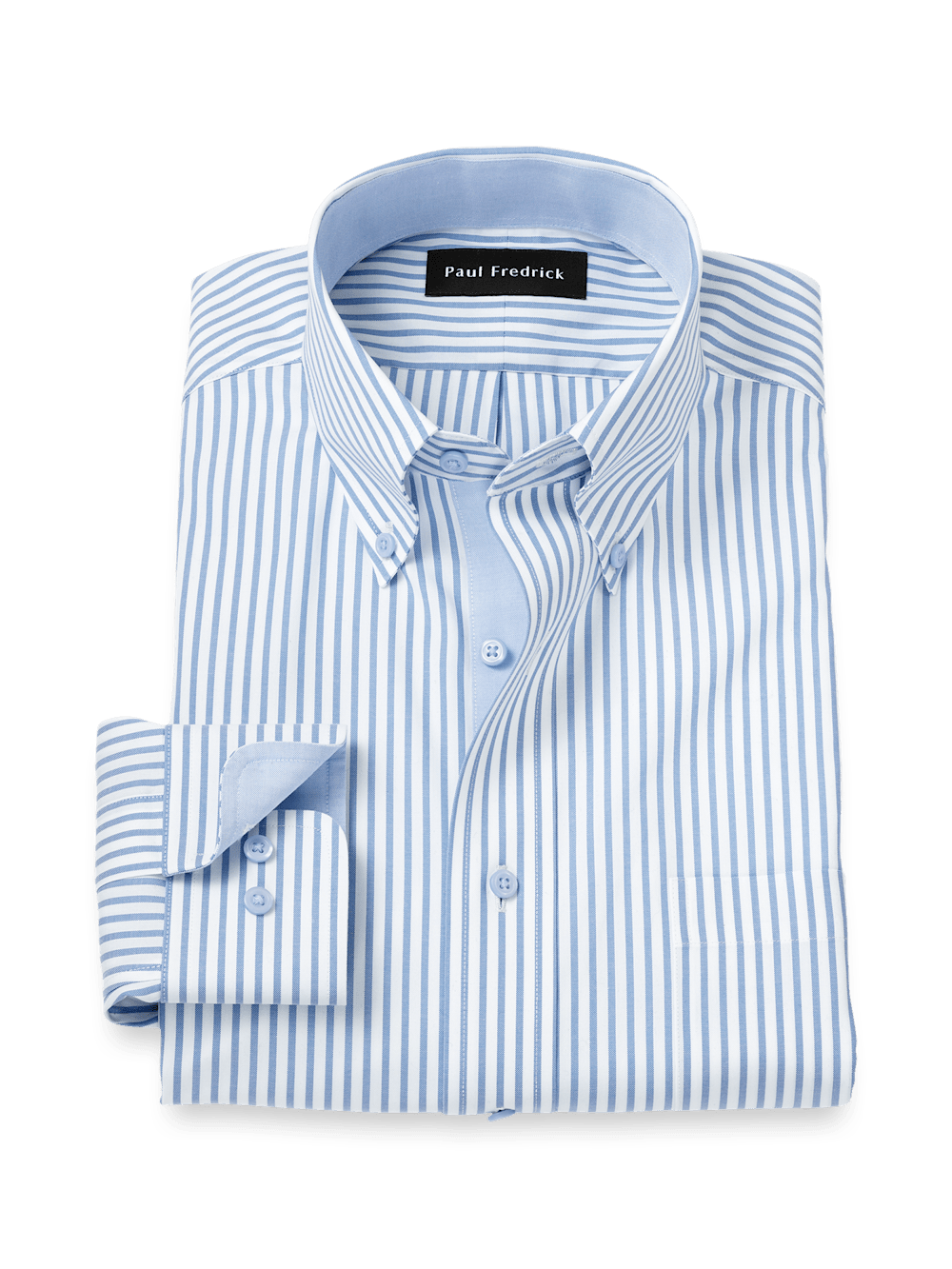 Product Image of Comfort Stretch Non-iron Stripe Dress Shirt With Contrast Trim-White/Blue